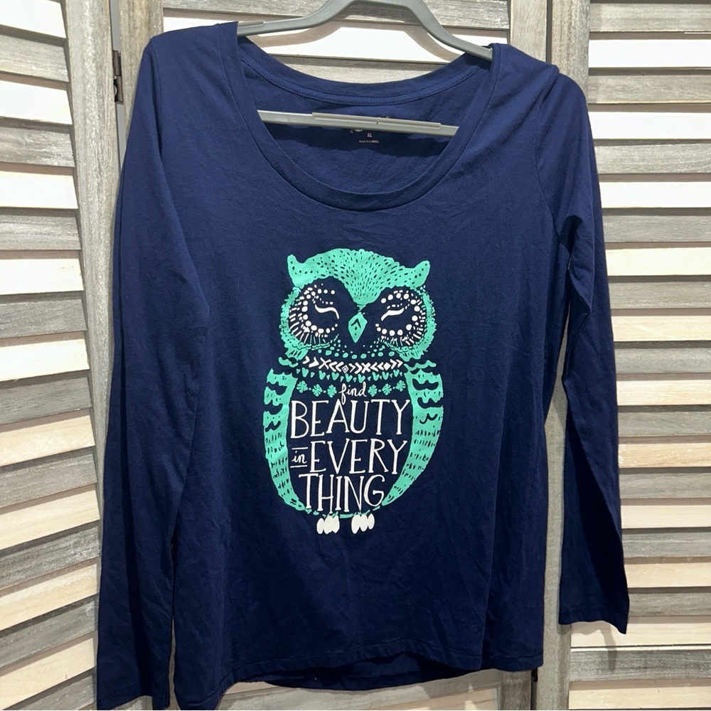 Arizona Dark Blue  Long Sleeve Owl Top - XL